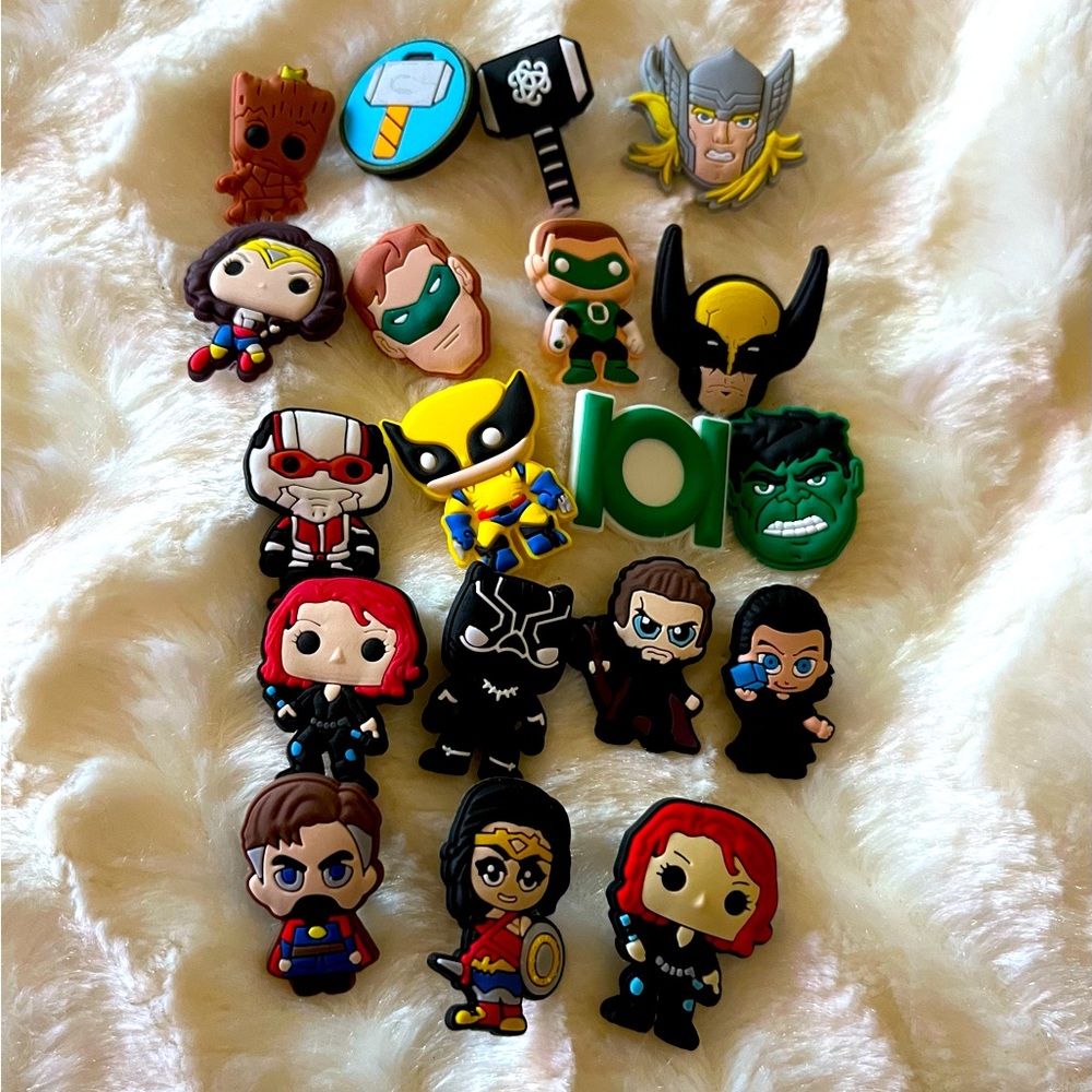 Jibbitz Charms for crocs Thor Green Lantern Groot Wolverine Black Widow set 19